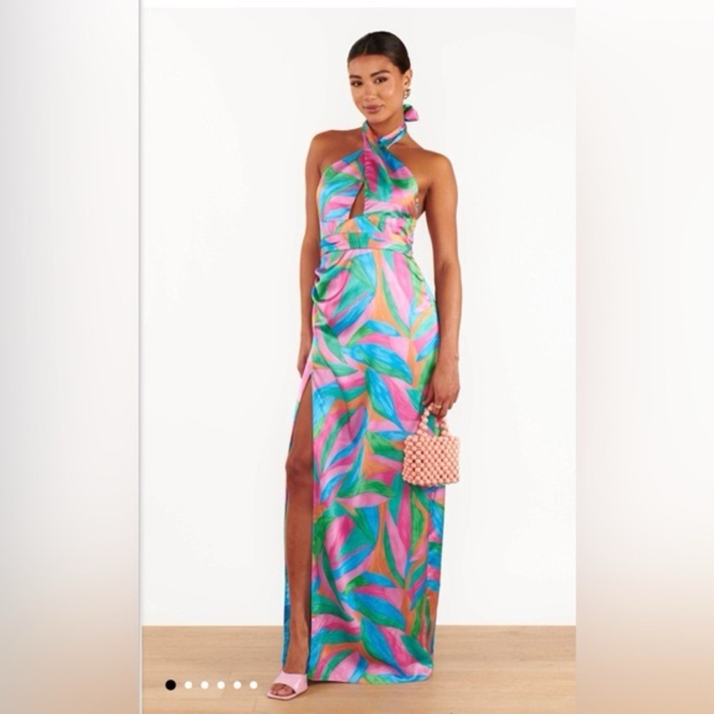 Show Me Your MuMu Tropical Print Halter Maxi Dress
